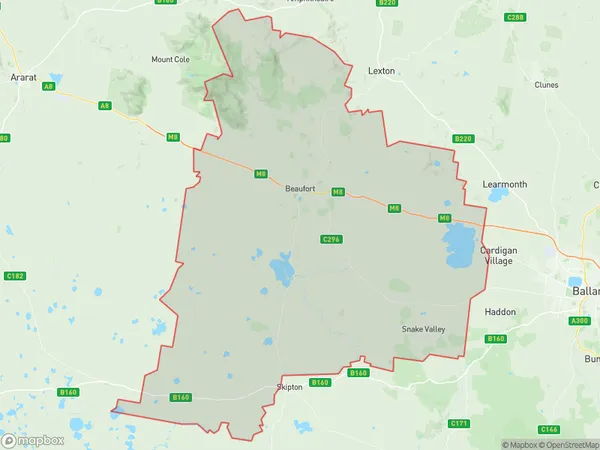 AU PostCode 3468 Suburbs Map for Beaufort