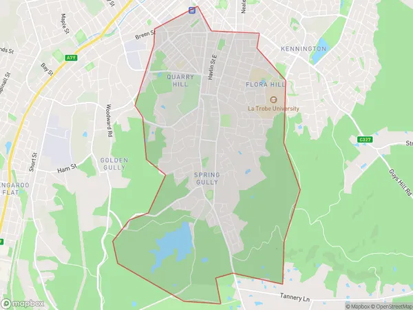 AU PostCode 3550 Suburbs Map for Flora Hill - Spring Gully