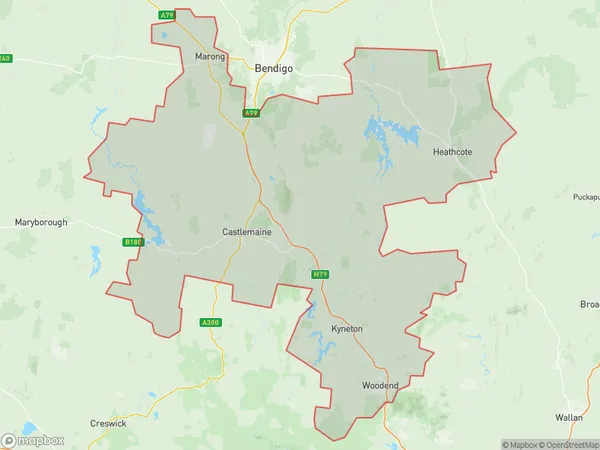 Heathcote Castlemaine Kyneton, Victoria Polygon Area Map