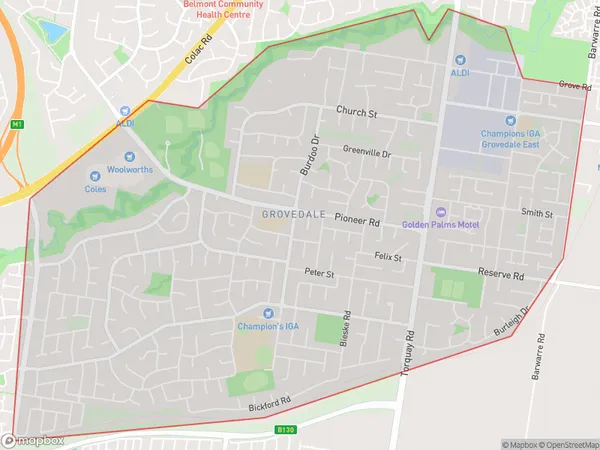 Grovedale, Victoria Polygon Area Map