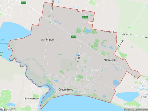 Ocean Grove, Victoria Polygon Area Map