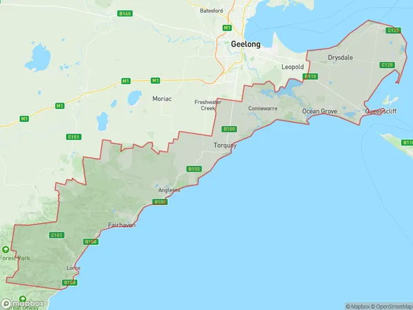 Surf Coast Bellarine Peninsula, Victoria Polygon Area Map