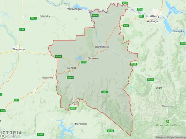 Wangaratta Benalla, Victoria Polygon Area Map