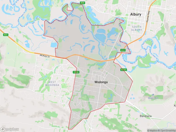 Wodonga, Victoria Polygon Area Map