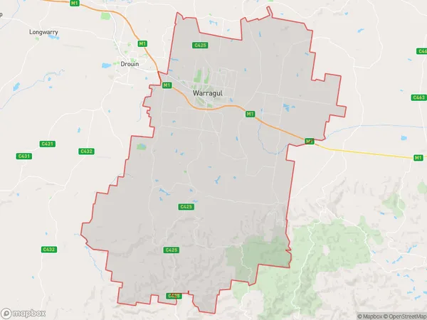 AU PostCode 3818 Suburbs Map for Warragul