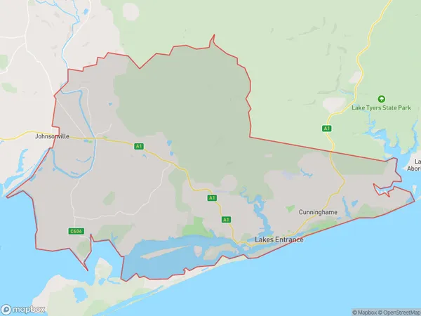 ZipCode 3903 Areas Map for Lakes Entrance