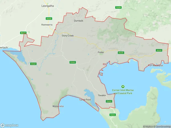 AU PostCode 3966 Suburbs Map for Foster