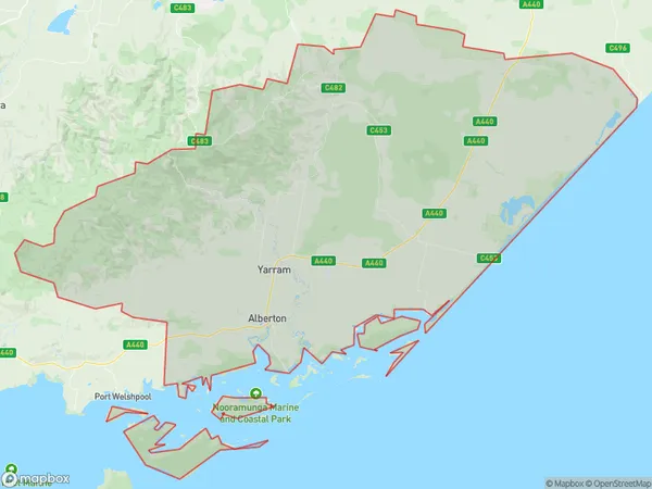 Postal Code 3851 Regions Map for Yarram