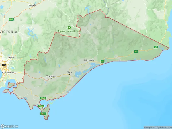 Latrobe Gippsland, Victoria Polygon Area Map