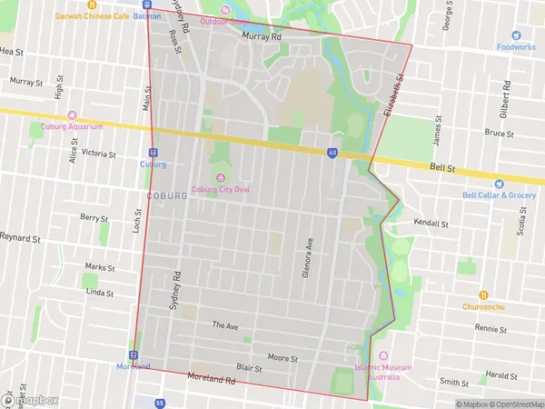 Coburg East, Victoria Polygon Area Map