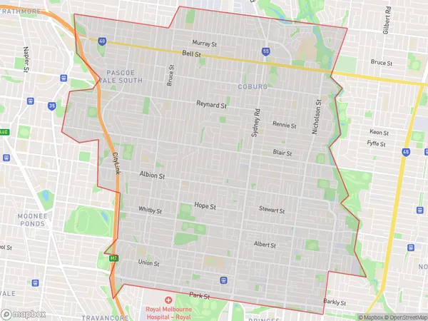 Brunswick Coburg, Victoria Polygon Area Map