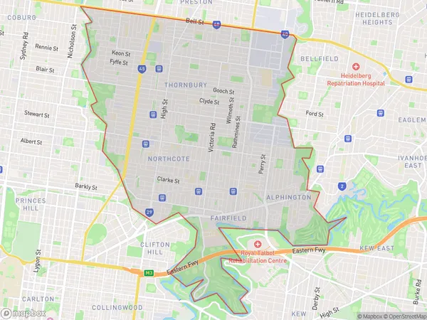 ZipCode 3070 Areas Map for Northcote