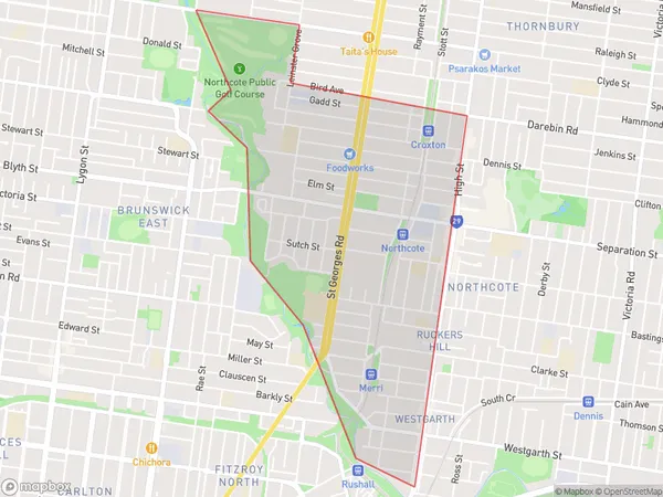 Northcote West, Victoria Polygon Area Map