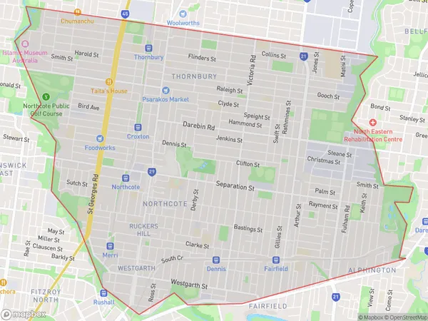 Darebin South, Victoria Polygon Area Map