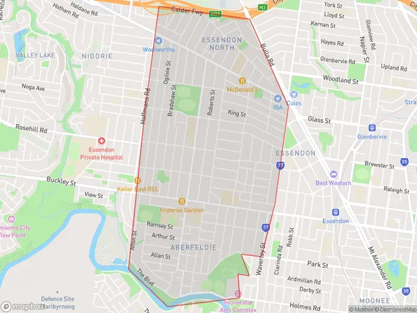 Essendon (West) Aberfeldie, Victoria Polygon Area Map