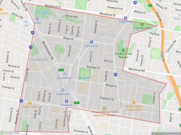 Essendon East, Victoria Polygon Area Map