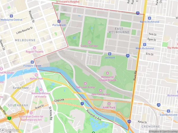 ZipCode 8002 Areas Map for East Melbourne