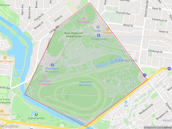 Flemington Racecourse, Victoria Polygon Area Map