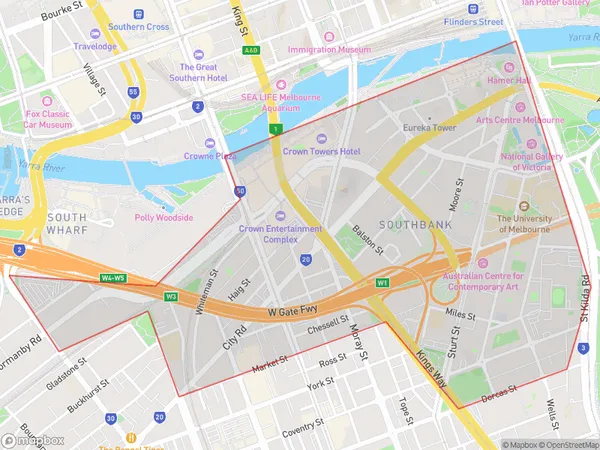 ZipCode 3004 Areas Map for Southbank