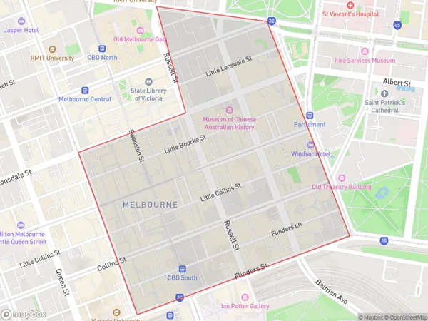 Melbourne CBD East, Victoria Polygon Area Map