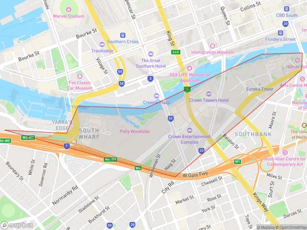 Southbank (West) South Wharf, Victoria Polygon Area Map