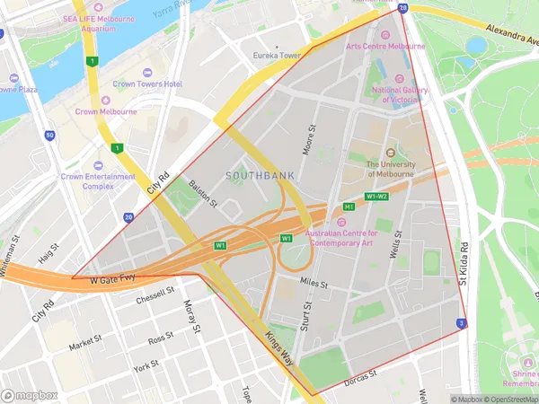 Southbank East, Victoria Polygon Area Map