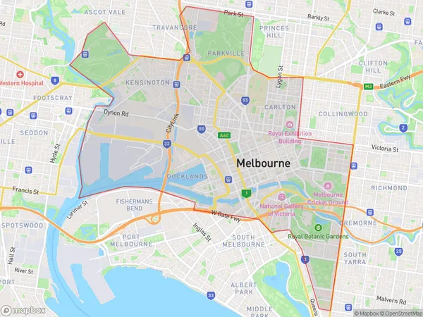 Melbourne City, Victoria Polygon Area Map