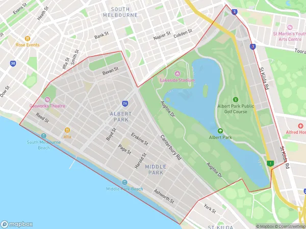 ZipCode 3206 Areas Map for Albert Park