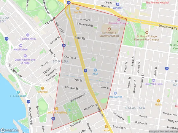 St Kilda Central, Victoria Polygon Area Map