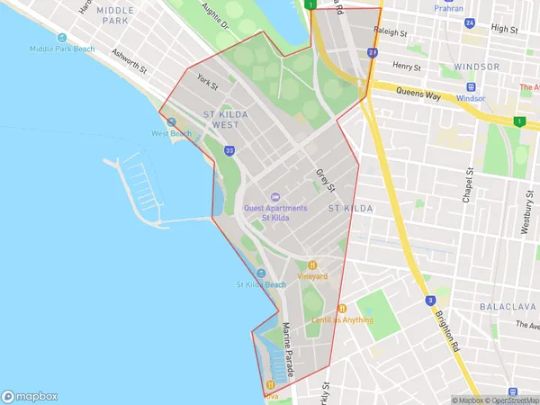 St Kilda West, Victoria Polygon Area Map