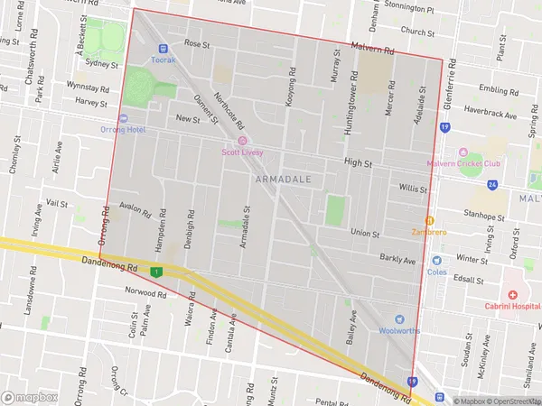 ZipCode 3143 Areas Map for Armadale