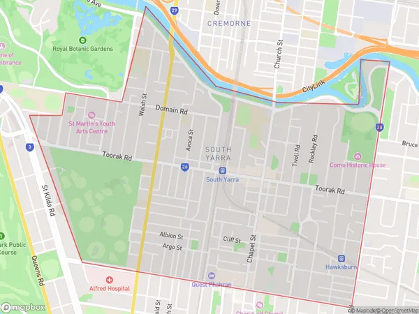 ZipCode 3142 Areas Map for South Yarra - East