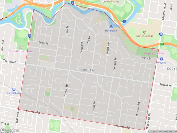 AU PostCode 3142 Suburbs Map for Toorak