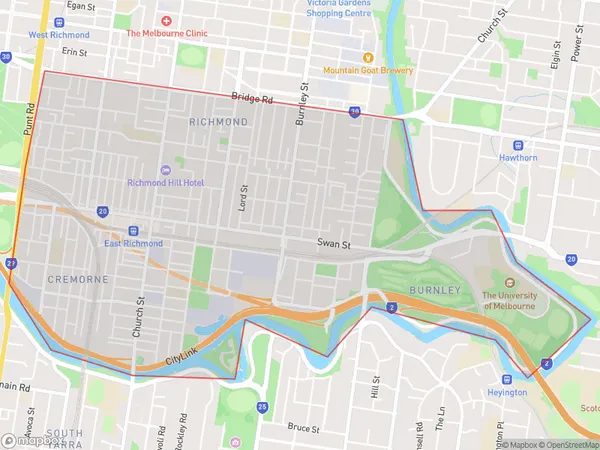 Richmond (South) Cremorne, Victoria Polygon Area Map