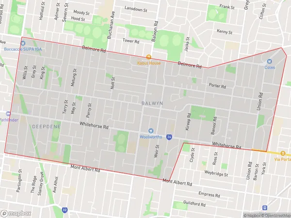 Balwyn, Victoria Polygon Area Map