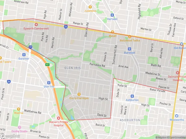 Glen Iris East, Victoria Polygon Area Map