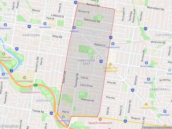 Hawthorn East, Victoria Polygon Area Map