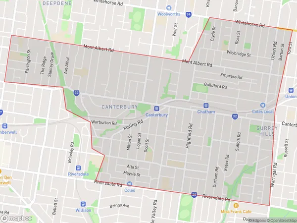 AU PostCode 3125 Suburbs Map for Surrey Hills (West) - Canterbury