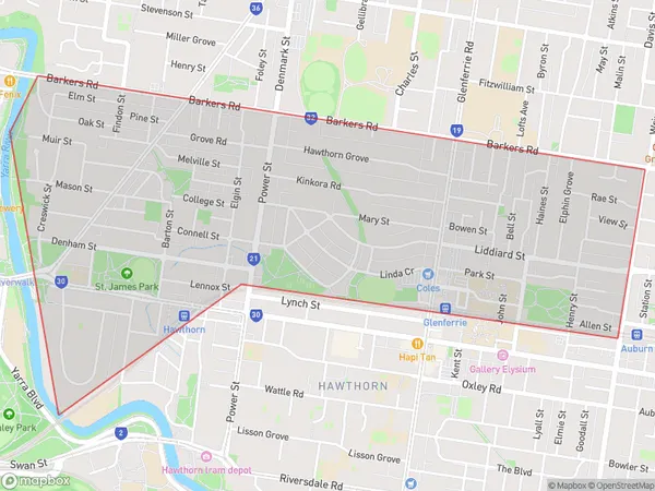 Hawthorn North, Victoria Polygon Area Map