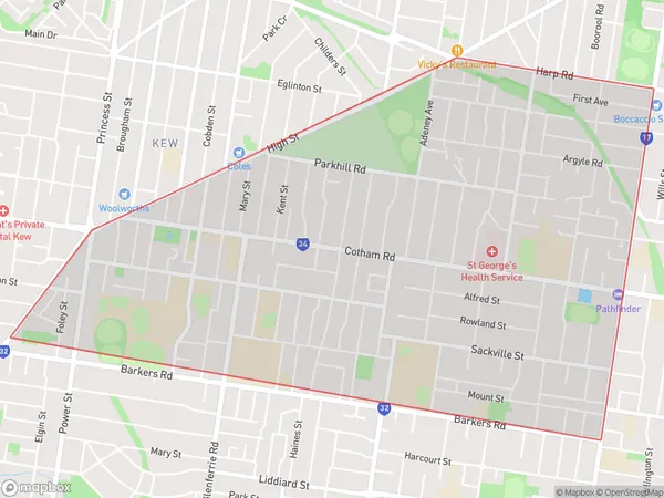 Kew South, Victoria Polygon Area Map