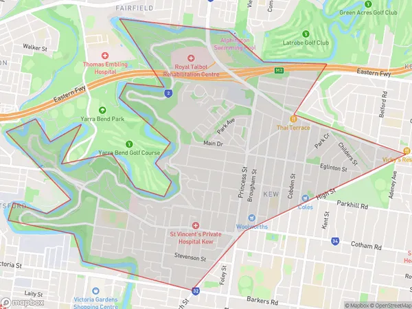 Kew West, Victoria Polygon Area Map