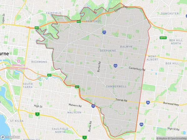 Boroondara, Victoria Polygon Area Map