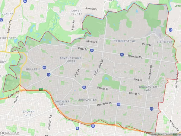 Manningham West, Victoria Polygon Area Map