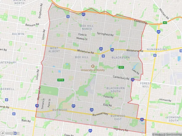 Whitehorse West, Victoria Polygon Area Map