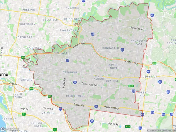 Melbourne Inner East, Victoria Polygon Area Map