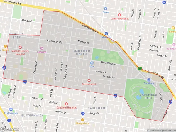 ZipCode 3161 Areas Map for Caulfield - North