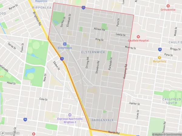 ZipCode 3185 Areas Map for Elsternwick