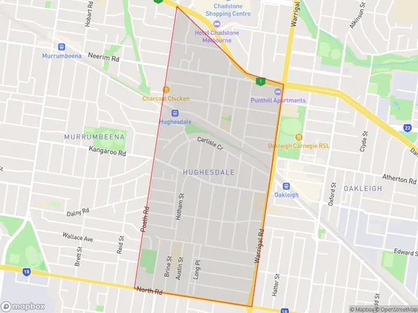 AU PostCode 3166 Suburbs Map for Hughesdale