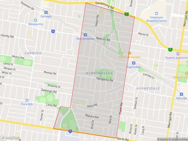 AU PostCode 3163 Suburbs Map for Murrumbeena