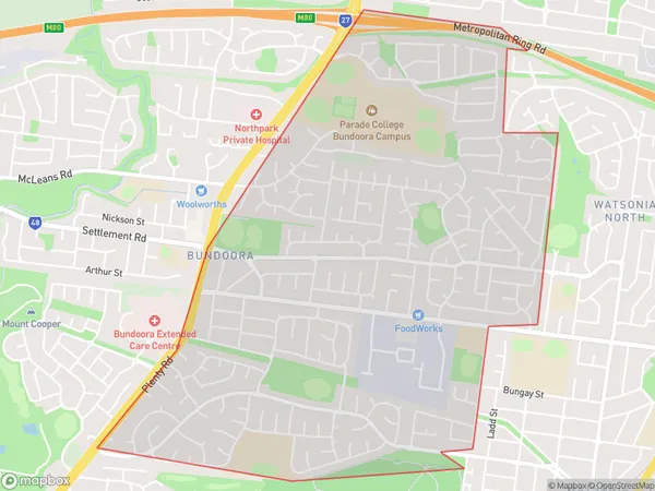 Bundoora East, Victoria Polygon Area Map